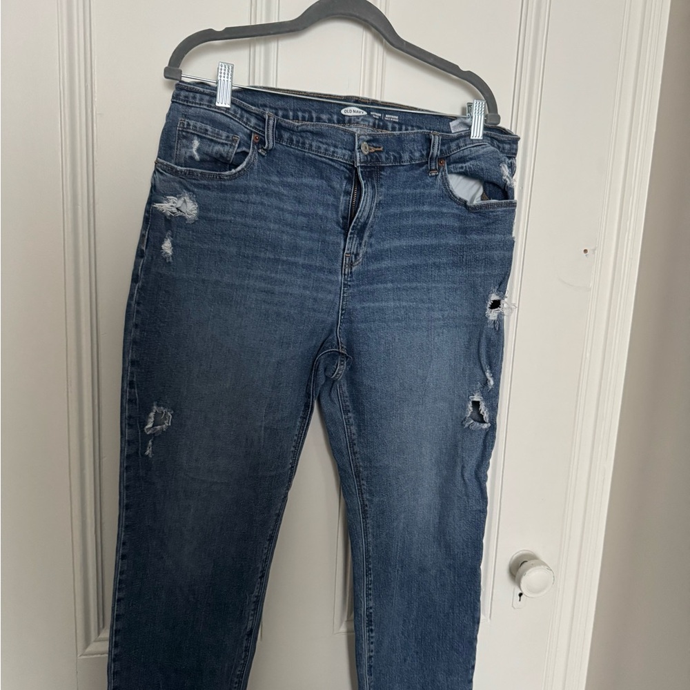Old Navy Dark Blue Distressed Boyfriend Jeans